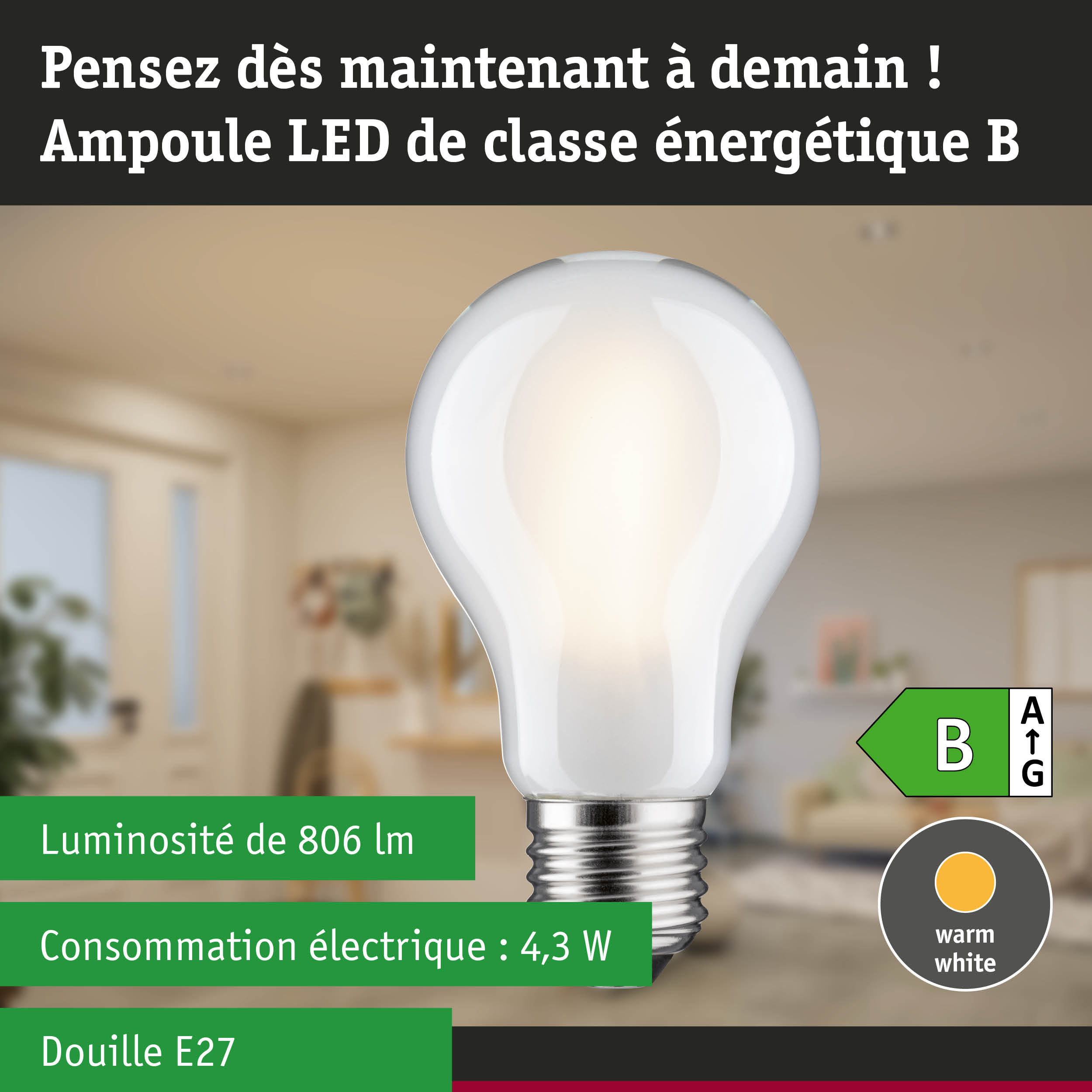 Ampoule LED blanche avec lumière blanc chaud et gradation en 3 niveaux pour éclairage économique