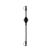 Black connector cable with two plugs and central housing for LED lighting systems