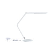 White LED desk lamp with adjustable arm and round base, energy-saving table light for office