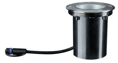 Spot encastré rond au sol en plastique noir avec bord en acier inoxydable et câble pour éclairage extérieur