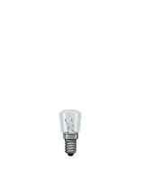 Kleine Glühlampe mit transparentem Glas und Metallgewinde für Beleuchtung und Lampen.