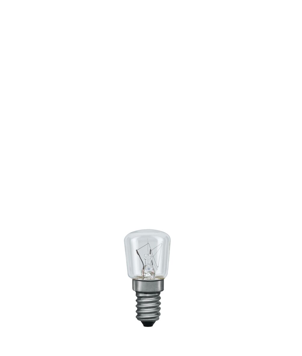 Ampoule à incandescence Lampe de four 300° E14 230V 85lm 15W 2300K gradable Clair Petite ampoule en verre transparent avec base métallique pour éclairage et lampes.