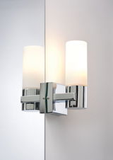 Support mural moderne en chrome avec cylindre en verre blanc pour éclairage de salle de bain