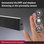 Black LED light with touchless sensor, stepless dimming and memory function for smart lighting control