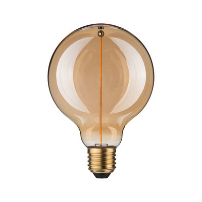 Round LED bulb with amber glass and gold base for decorative lighting and warm ambiance