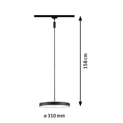 Suspension LED ronde noire en métal de 310 mm de diamètre et 158 cm de longueur pour éclairage moderne