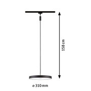 Black round metal LED pendant light with 310 mm diameter and 158 cm length for modern lighting