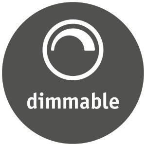 Graues Symbol mit weißem Dimmer-Regler und Schriftzug dimmbar für einstellbare Beleuchtung