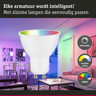 Witte dimbare LED-lamp met RGBW-kleuren en instelbaar wit licht voor slimme verlichting