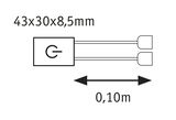 Technische tekening van een elektrische schakelaar van 43x30x8,5 mm met 0,10 m kabel.