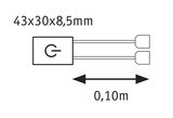 Technische tekening van een elektrische schakelaar van 43x30x8,5 mm met 0,10 m kabel.