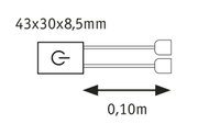 Technische Zeichnung eines elektrischen Schalters mit Maßen 43x30x8,5 mm und 0,10 m Kabel.