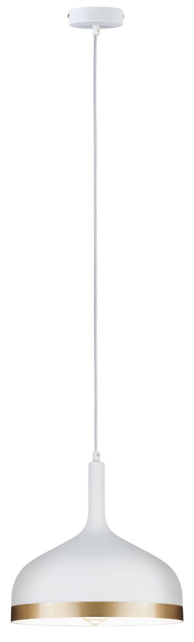 Moderne witte metalen hanglamp met gouden rand, stijlvolle LED-hanglamp voor binnen.