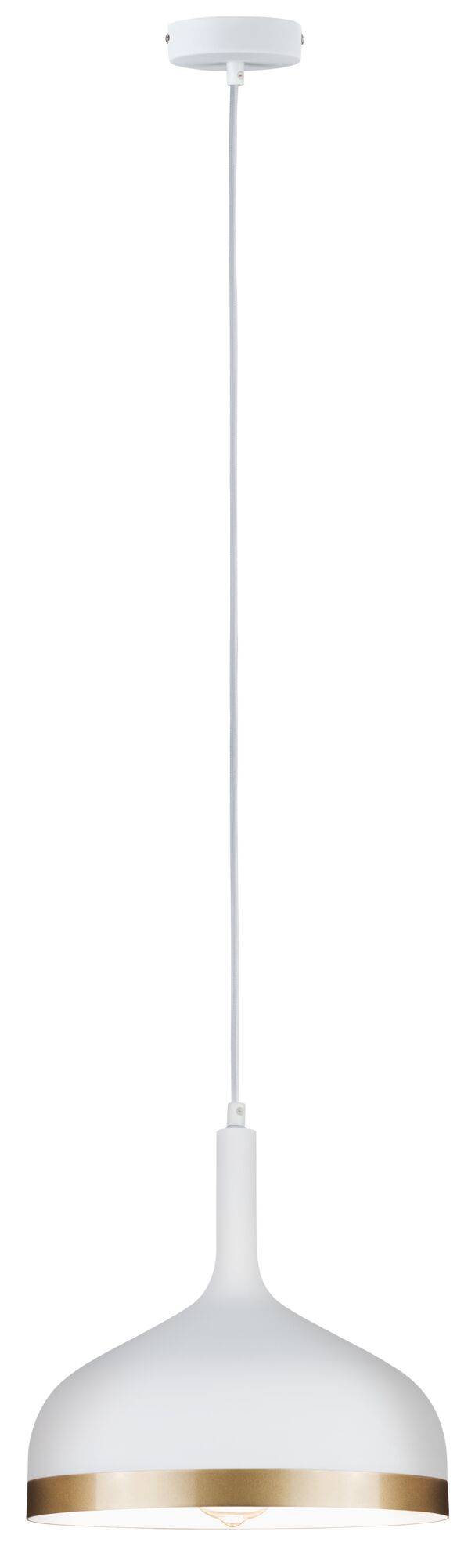 Moderne witte metalen hanglamp met gouden rand, stijlvolle LED-hanglamp voor binnen.