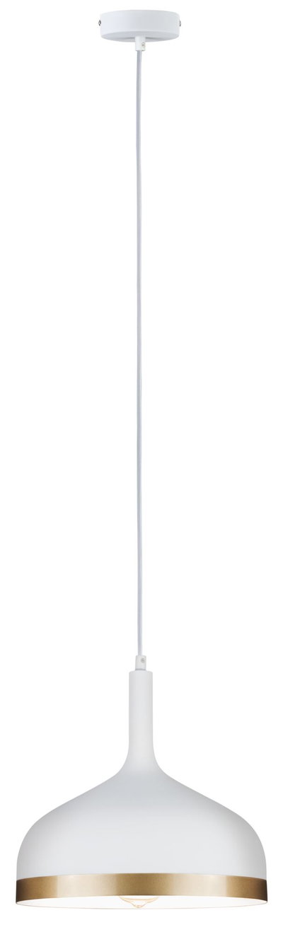 Moderne witte metalen hanglamp met gouden rand, stijlvolle LED-hanglamp voor binnen.