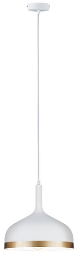 Moderne witte metalen hanglamp met gouden rand, stijlvolle LED-hanglamp voor binnen.