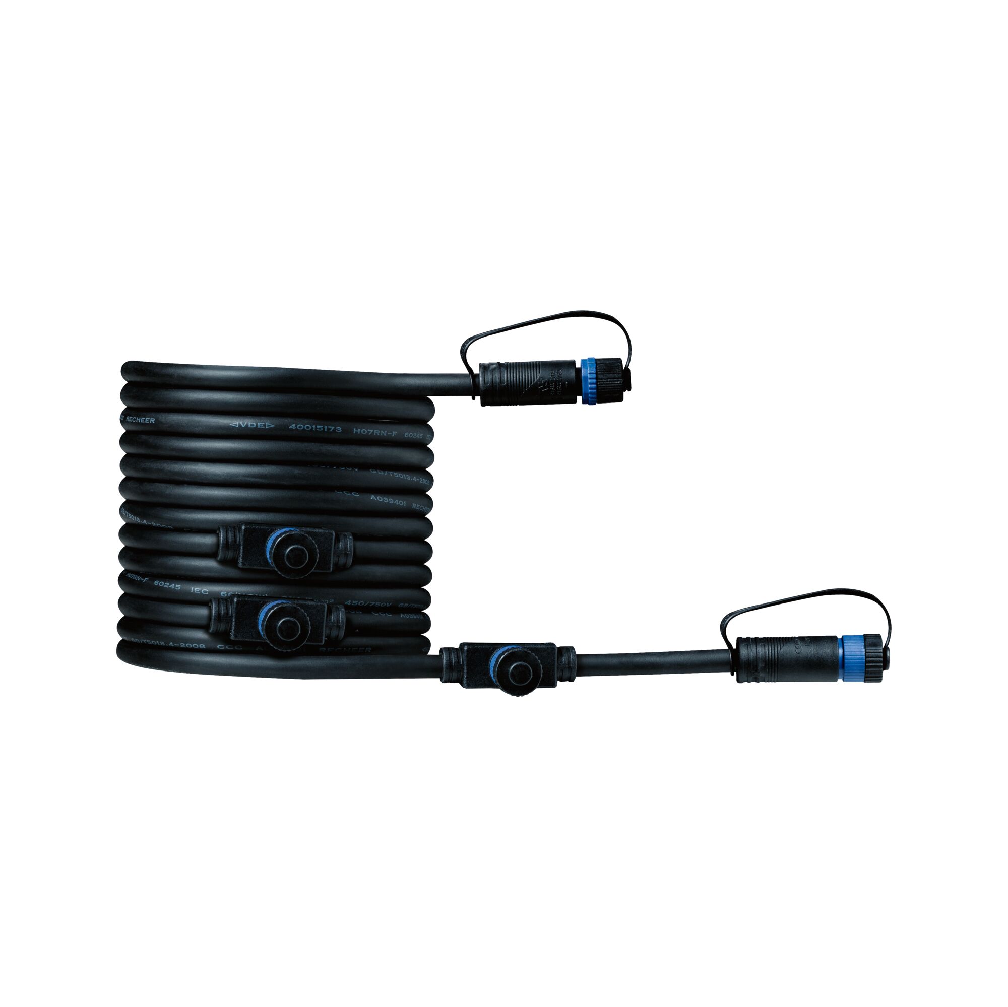 Plug & Shine Cables 5m 4 outputs IP68 Black Black flexible connector cable with plastic plugs for LED lighting systems and electrical connections