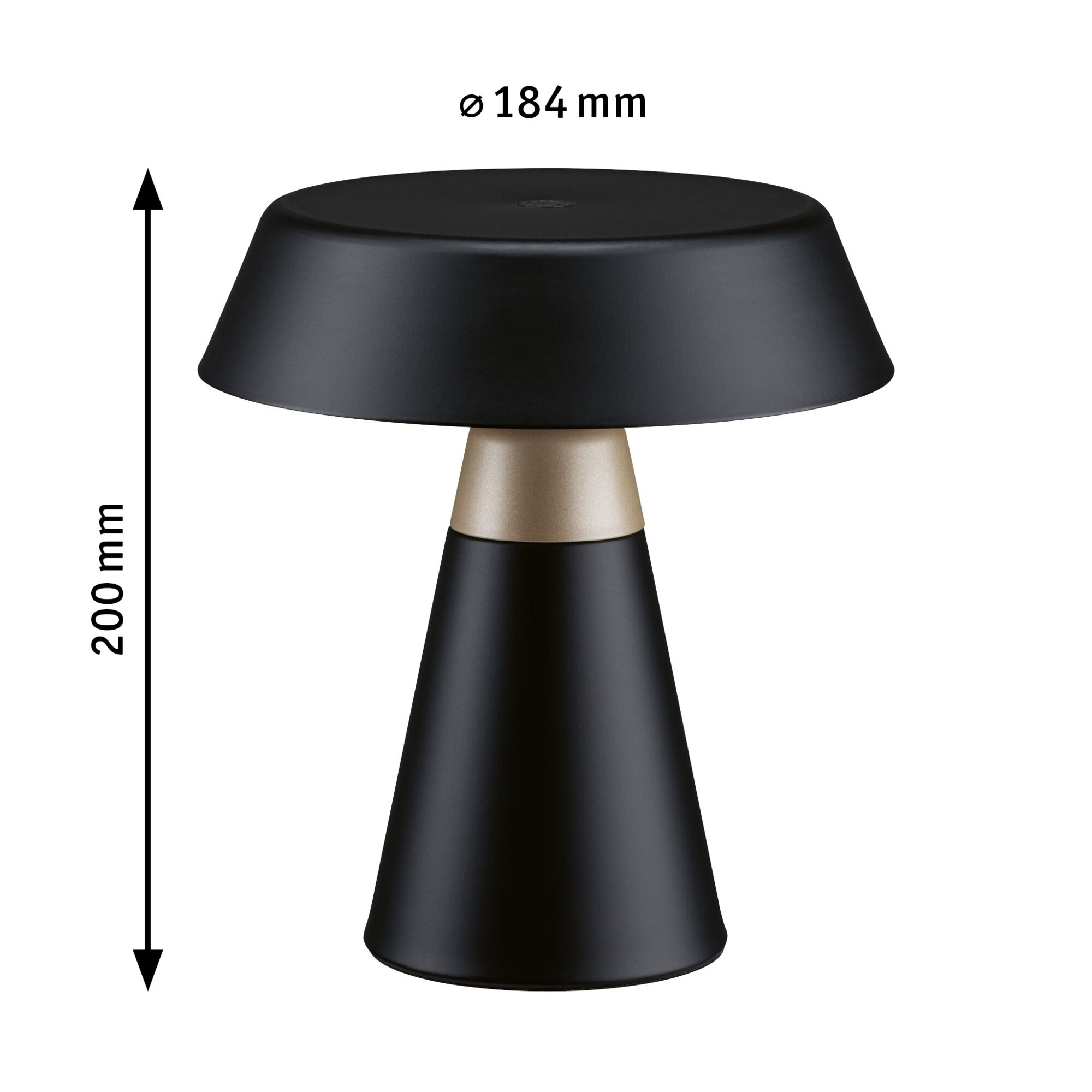 Schwarze Metall-Tischlampe mit goldfarbenem Mittelteil, 200 mm hoch, moderner LED-Lichtquelle