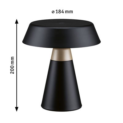 Schwarze Metall-Tischlampe mit goldfarbenem Mittelteil, 200 mm hoch, moderner LED-Lichtquelle