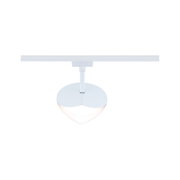 Weißer LED-Spot aus Metall mit herzförmigem Diffusor an Schienensystem für moderne Beleuchtung
