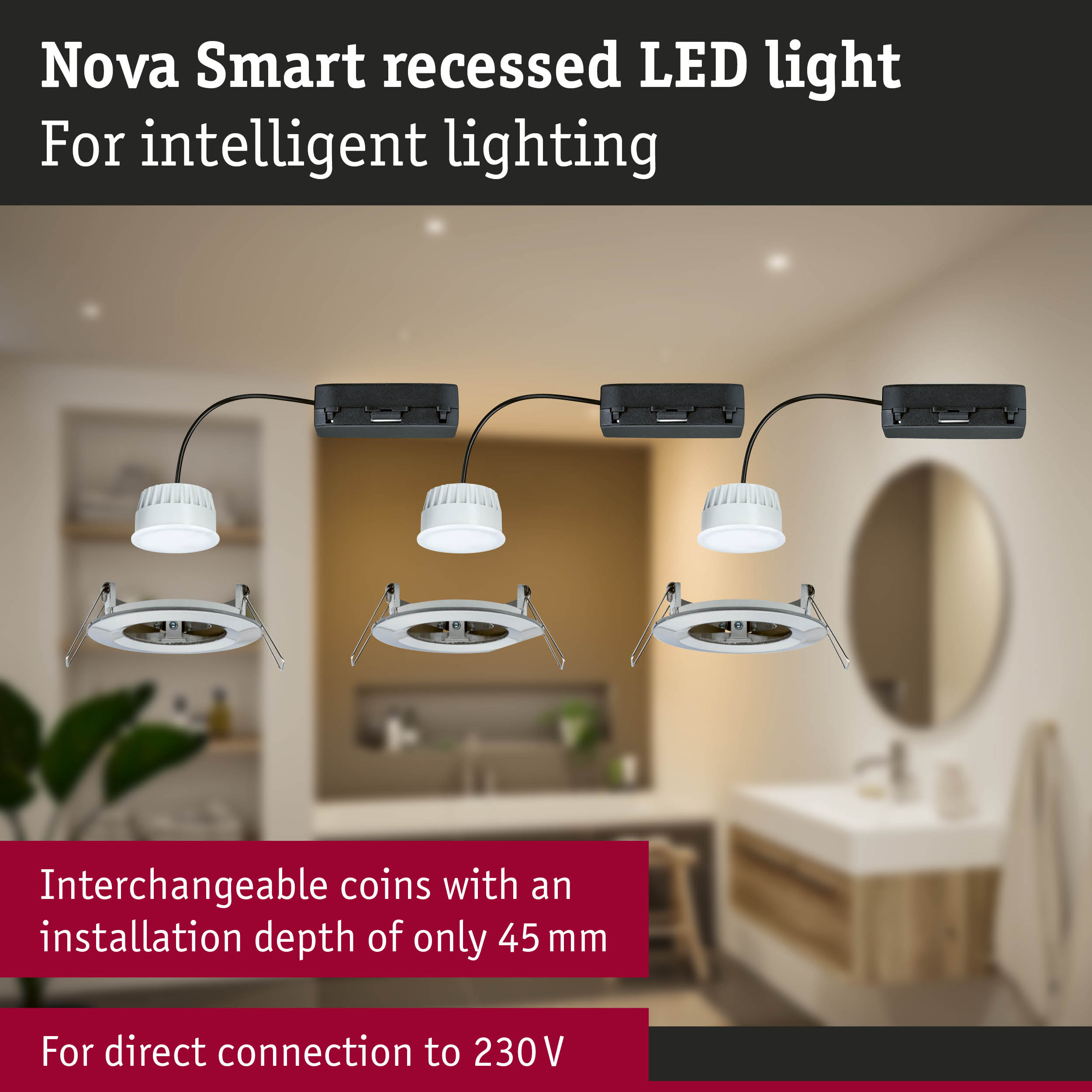 Nova Smart recessed white LED light with black connector box for intelligent lighting solutions