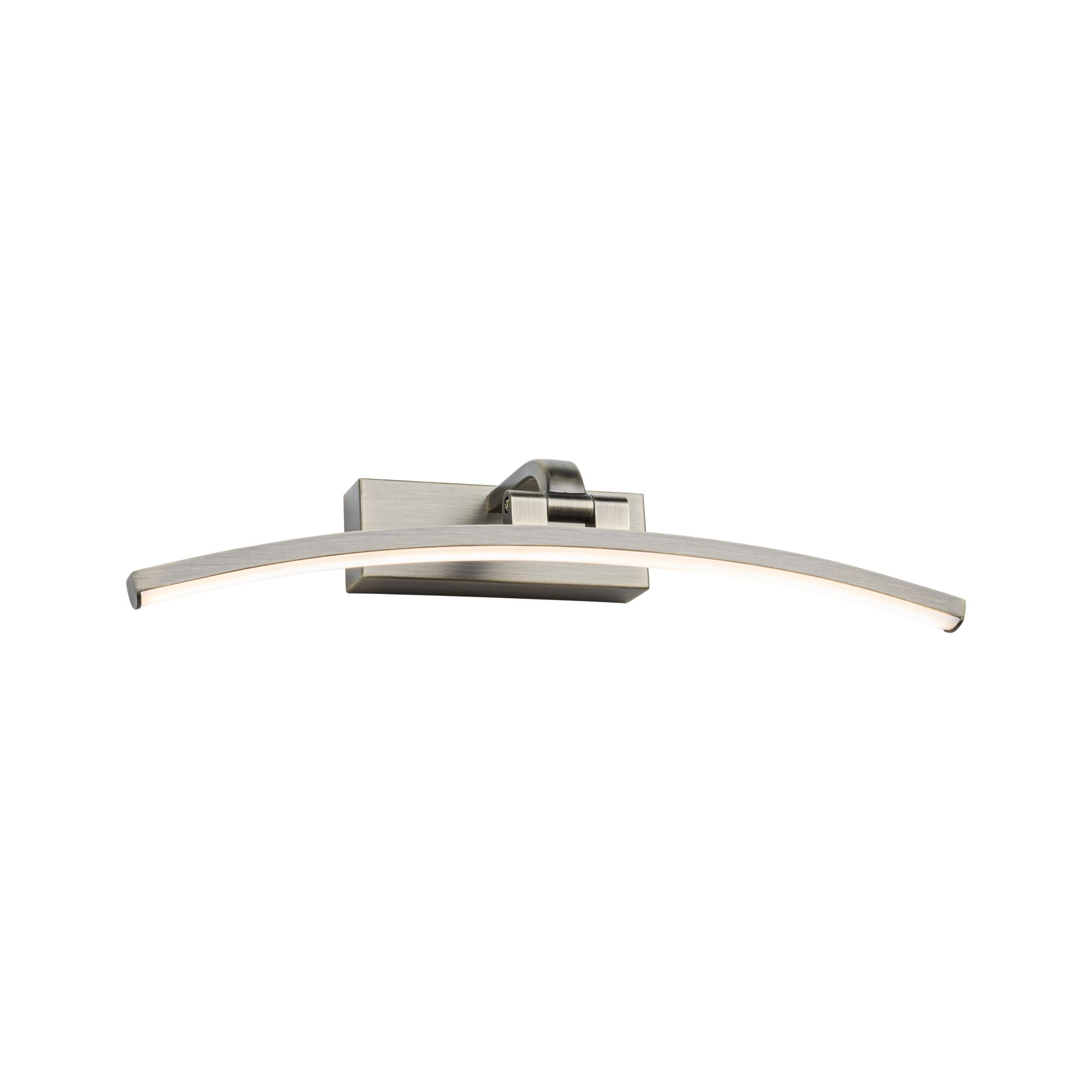 LED Picture luminaire Bento 3000K 480lm 230V 8,5W Old brass Curved LED wall light in brushed silver metal with warm white light for modern interior lighting.