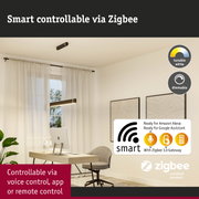 Modern black LED pendant light with Zigbee smart control, dimmable and tunable white light for smart homes