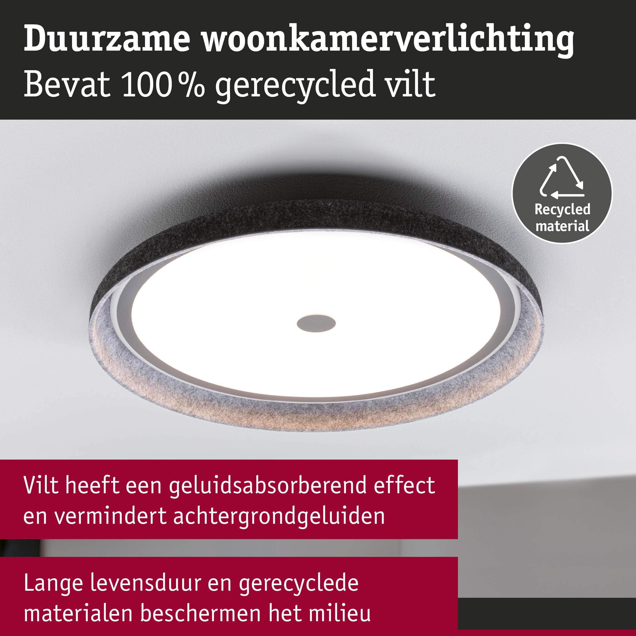 Duurzame plafondlamp met 100% gerecyclede grijze vilten rand voor milieuvriendelijke woonkamerverlichting