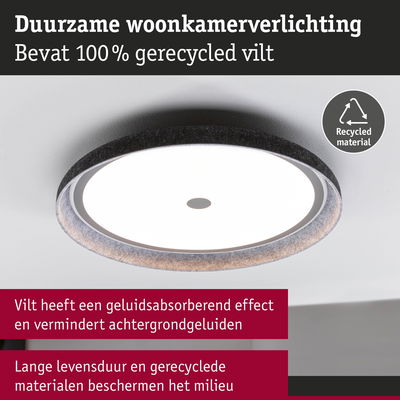 Duurzame plafondlamp met 100% gerecyclede grijze vilten rand voor milieuvriendelijke woonkamerverlichting