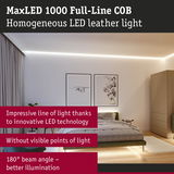 Bedroom with MaxLED 1000 homogeneous LED leather light strip in white, seamless illumination without visible light points
