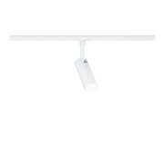Modern white metal LED spotlight on track system for flexible room lighting