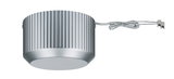 Round silver aluminum transformer with cooling fins and clear cable for LED lighting systems