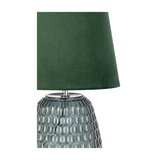 Tafellamp met groene stoffen kap en gestructureerde grijze keramische voet voor woonverlichting