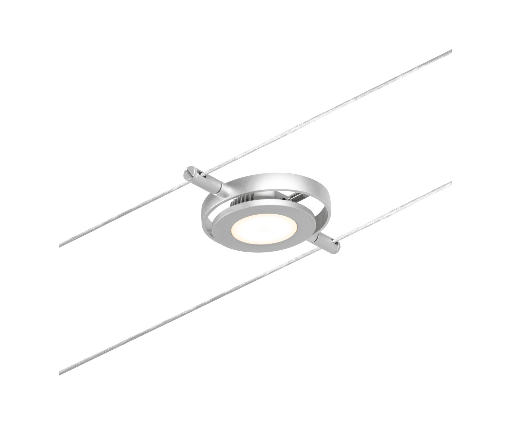 CorDuo Système sur câbles LED RoundMac Spot individuel 200lm 4,5W 3000K 12V Chrome mat/Chrome Spot LED câble en métal argenté avec lumière blanc chaud pour éclairage intérieur moderne