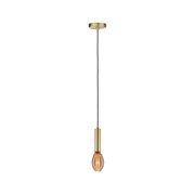 Modern brass pendant light with black cord and warm white LED bulb for stylish home lighting