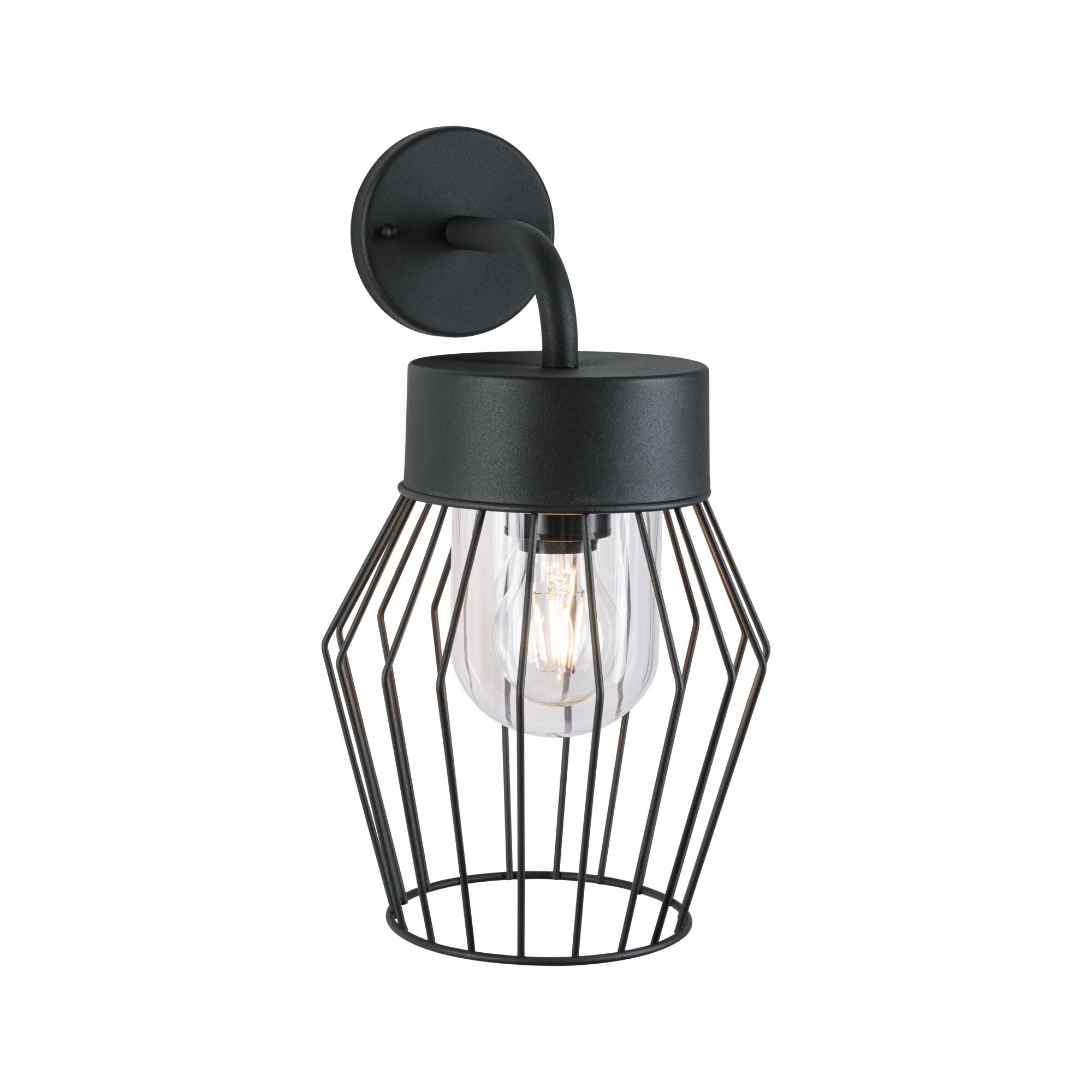 Schwarze Wandlampe aus Metall mit klarem Glas und Gitterdesign, moderne Innenbeleuchtung
