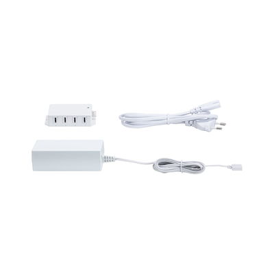 White LED power supply with splitter and power cord for indoor lighting systems