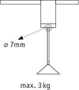 Technical drawing showing 7 mm diameter and max 3 kg load for lighting component installation