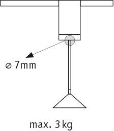 Technische Zeichnung einer Halterung mit 7 mm Durchmesser und maximaler Traglast von 3 kg
