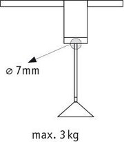 Technische Zeichnung einer Halterung mit 7 mm Durchmesser und maximaler Traglast von 3 kg