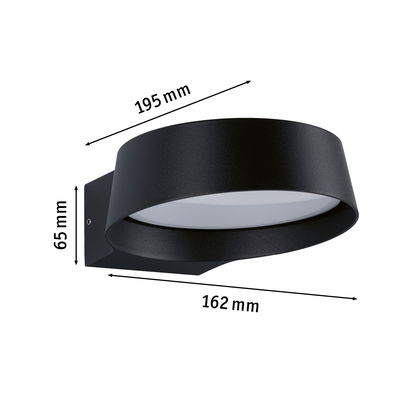 Black round metal LED wall light with 195 mm diameter and 65 mm height for modern indoor lighting