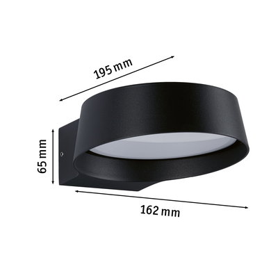 Black round metal LED wall light with 195 mm diameter and 65 mm height for modern indoor lighting