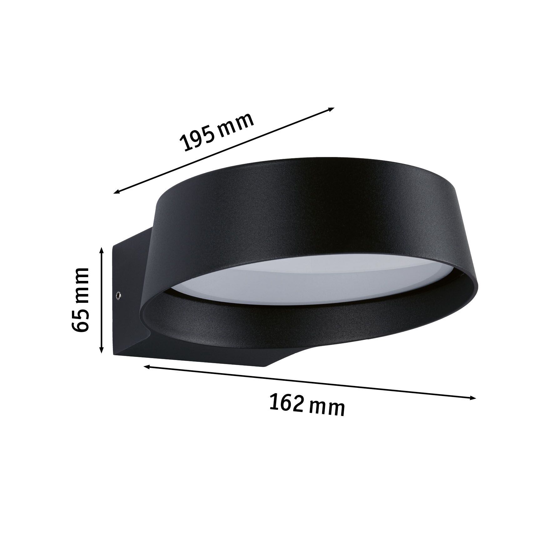 Schwarze runde LED-Wandleuchte aus Metall mit 195 mm Durchmesser und 65 mm Höhe für moderne Innenbeleuchtung