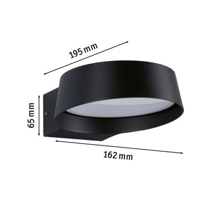 Schwarze runde LED-Wandleuchte aus Metall mit 195 mm Durchmesser und 65 mm Höhe für moderne Innenbeleuchtung