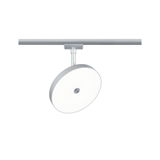 Round silver metal LED spotlight for track system with glare-free diffuser lighting