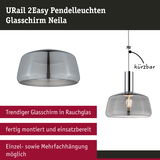 URail 2Easy Pendelleuchte mit rauchfarbenem Glasschirm, fertig montiert und kürzbar für flexible Beleuchtung