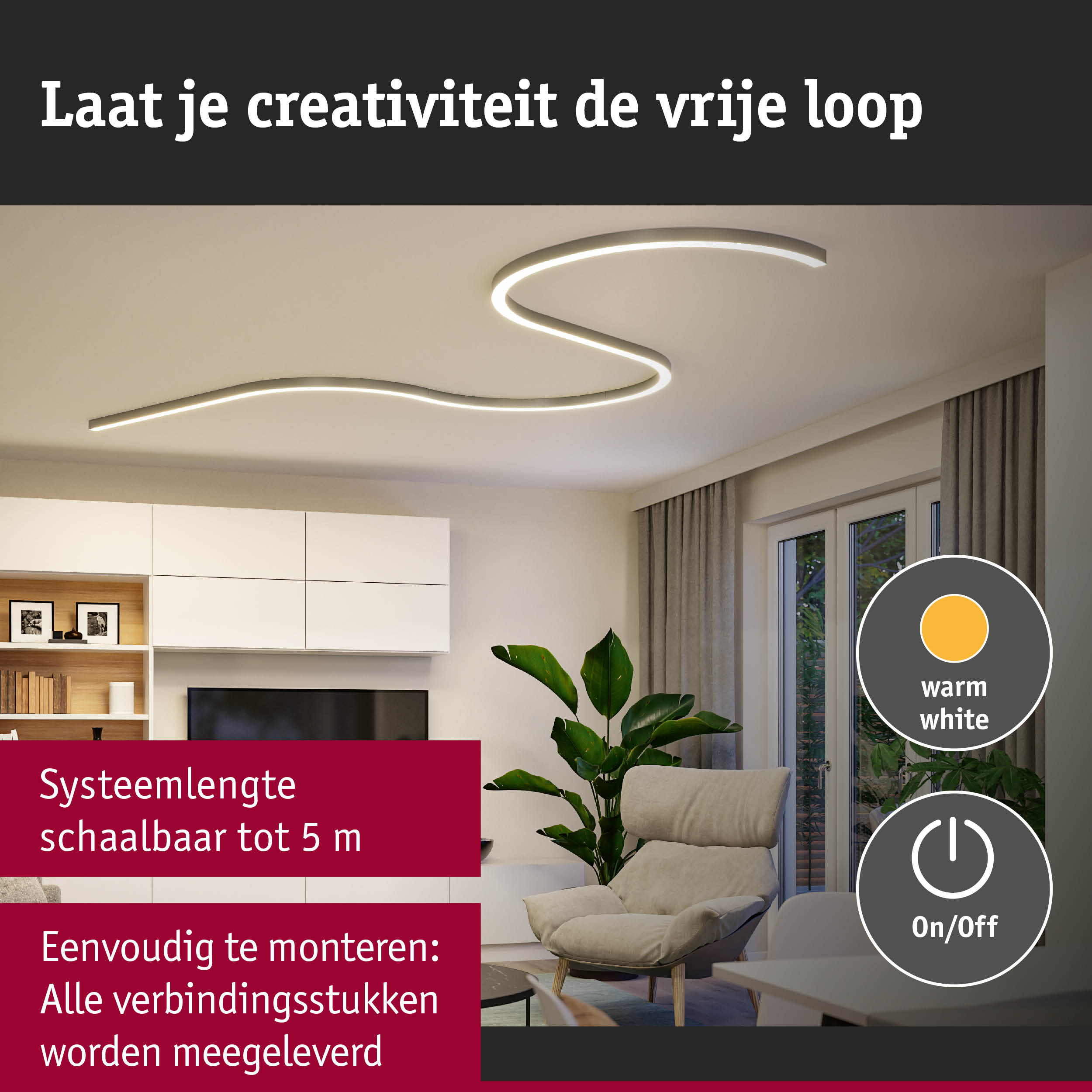 Moderne LED-plafondlamp in warm wit met golvende vorm voor sfeervolle woonkamerverlichting