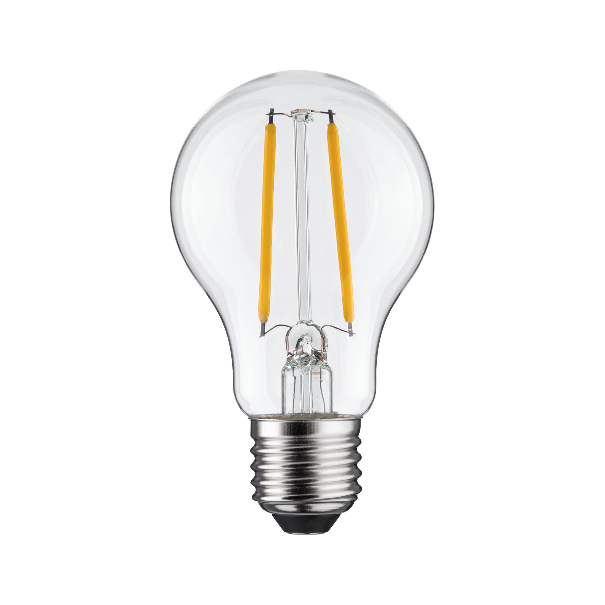 Klassische LED-Glühbirne mit transparentem Glas und silberner Fassung für energiesparende Beleuchtung