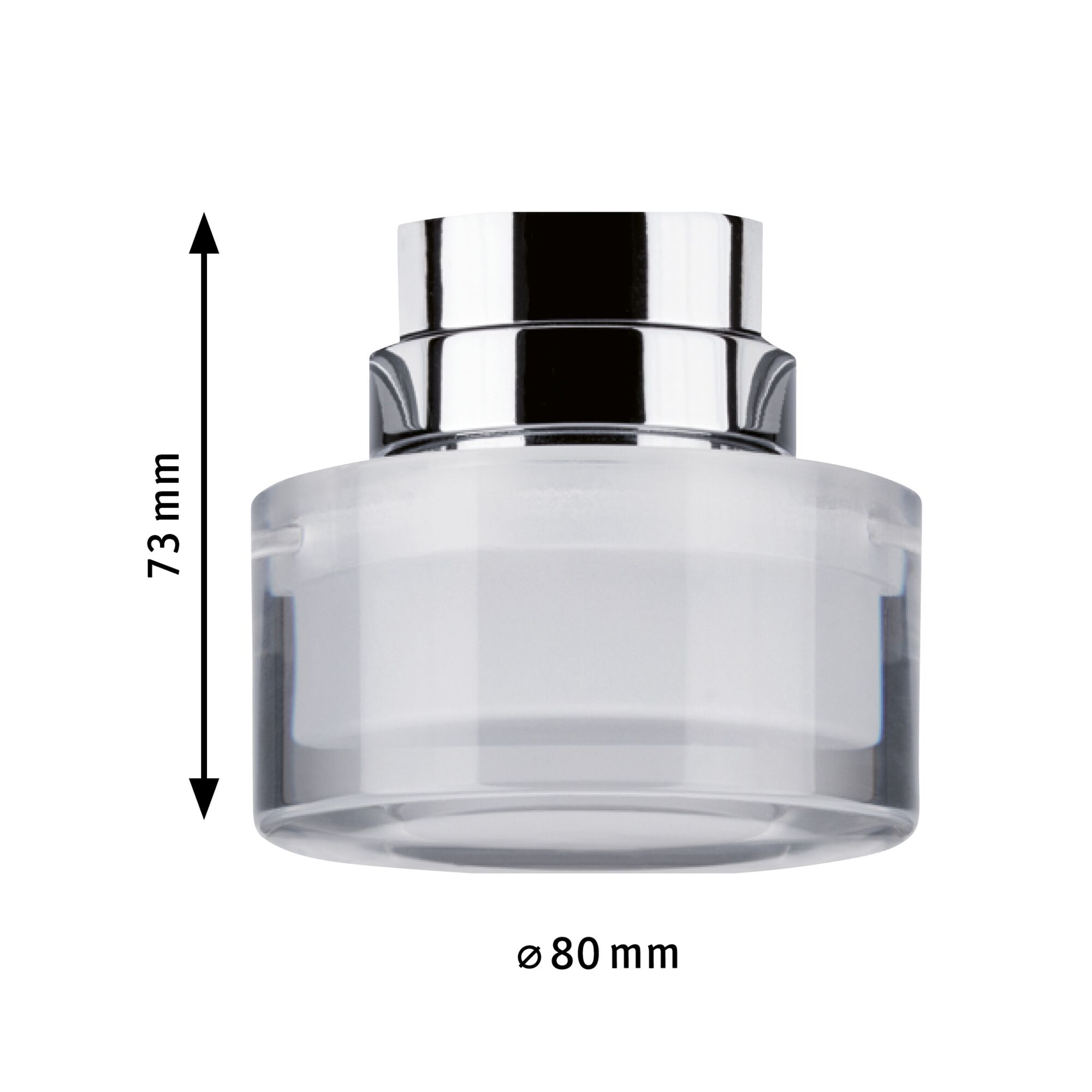 Transparent glasbeholder med krom låg, 73 mm høj og 80 mm i diameter, køkkenudstyr