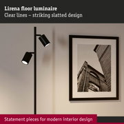 Black Lirena floor lamp with slatted design and clear lines for modern interior lighting